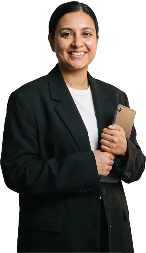 Product designer holding a tablet
