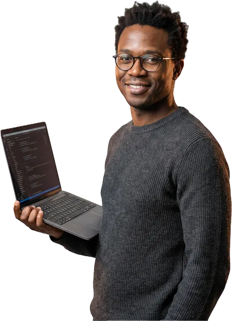 Software engineer holding a laptop